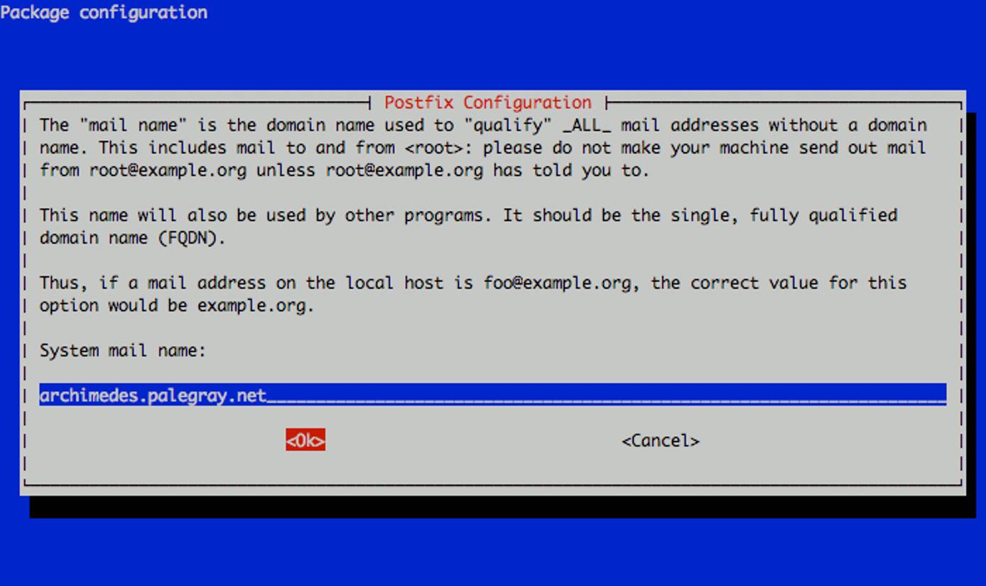 Selecting the Postfix system mail name on an Ubuntu 9.10 (Karmic) Linode. Selecting the Postfix system mail name on an Ubuntu 9.10 (Karmic) Linode.