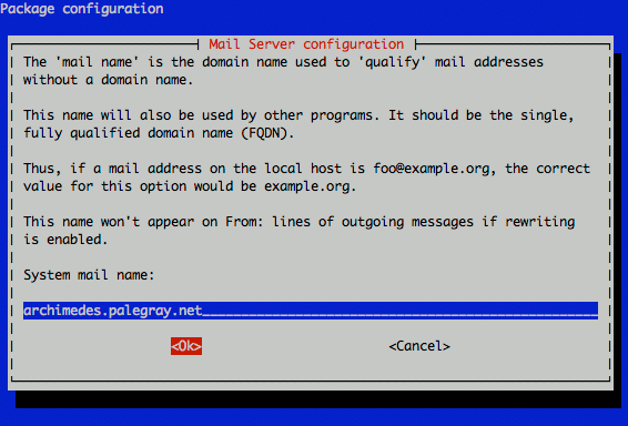 Exim4 system mail name configuration on Ubuntu 9.10 (Karmic). Exim4 system mail name configuration on Ubuntu 9.10 (Karmic).